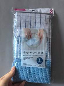 3件組柔軟吸水華夫格廚房抹布，13.78" X 13.78" 耐用洗碗布，純色粉色格紋條紋圖案，適用秋冬夏季，適合烹飪烘焙清潔擦乾，居家廚房用品 - 彩色 - 查看 6