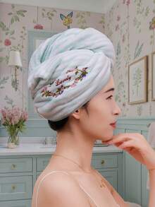 QIBHI Embroidered Floral Women's Hair Drying Cap, Elegant Makeup Hair Tie Cap, Soft Quick-Drying Girls' Garden Bath Cap, Warm Floral, Minimalist Bathroom Hair Drying Cap, Home Decor Girls' Hair Drying Towel, Suitable For Bathroom, Travel, School, Back To School, Home Essentials, Skin Care - Multicolor - View 11