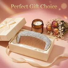 1 pièce Peigne de massage incrusté de strass brillant, brosse à cheveux en bois naturel, essentiel de voyage et de vacances, soin des cheveux, outil de coiffure, brosse à cheveux portable, massage du cuir chevelu Gua Sha, fournitures scolaires, cadeau pour le témoin de mariage - Multicolore - Voir 10