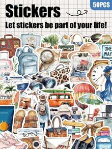 50pcs Travel Theme Stickers For Water Cup Suitcase Laptop Cases Scrapbooks Storage Boxes Diy Decor Graffiti Stickers - Multicolor - View 9