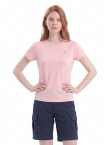 CAMEL CROWN 女款戶外運動T恤短袖上衣，舒適透氣快乾，適合四季春夏 - 盈月粉 - 查看 6