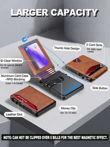 Father's Day Gift | Lucky Aluminum Pop-Up Card Holder, RFID Blocking, 9-13 Cards & ID Window - Brown - View 5
