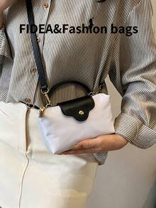 Tas Bucket PU Minimalis Warna Solid Terbaru, Gaya Elegan dan Mewah yang Populer, Tas Selempang Bahu Genggam, Serbaguna untuk Kerja, Belanja, dan Kencan - Hitam dan Putih - View 9