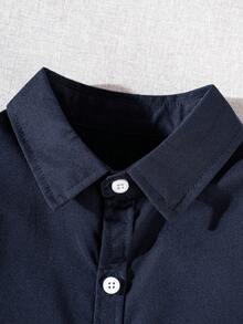Boys' Classic Casual Preppy Navy Blue Short Sleeve Shirt For Formal Events, School Gatherings And Performances - Navy Blue - View 4
