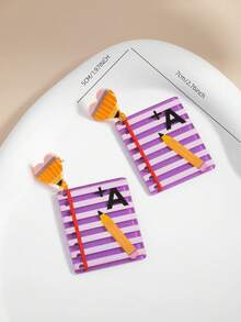 1 Pair Acrylic Book-Shaped Heart Patchwork Dangle Creative Design Earrings - Multicolor - View 5