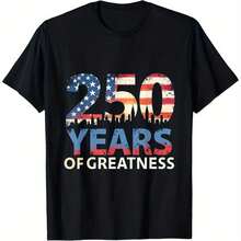 [Camiseta de Algodón Talla Europea]Camiseta del 250º Aniversario (1776-2026) - Resistente y duradera, 250 años de amor excepcional. - Negro - Ver 1