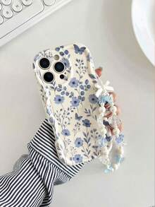 1 Piece Of Fashionable Phone Case. Does Not Include Lanyard Or Stand. Blue Floral Novelty Cream Flower Textured Wavy Floral Painted Edge Anti-Drop Phone Case With Bracelet Accessory, Compatible With IPhone 17 Pro/17 Air/17/17 Pro Max/16/11/16 Pro/16 Plus/16 Pro Max/16e/15 Pro Max/13/14/12/XS/XR/7G/8P, Galaxy S25/S25 Plus/S25 Ultra/A16/A36/A26/A56/A50/A12/A32/A52/A72/A51/A21S/A13/A14/S24/S24 Plus/S24 Ultra, S22/A52/A53/A54/A55/S23, 11/12 Pro/12/12X/13 Pro/14 Pro/15 Pro, 10/9/Note 9/12c/Note 11 Pro/Note 8 Pro Spring - 多色 6 - 查看 1