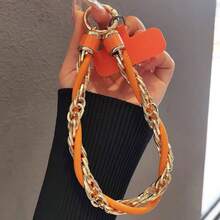 Lanyard pentru telefon cu curea de încheie pe încheietură din piele PU și lanț auriu, stil Ins, pandantiv fashion versatil și portabil, accesoriu premium rafinat de nișă pentru exterior, anti-pierdere, curea pentru cameră CCD, charm pentru geantă, breloc pandantiv, unisex - Multicolor - Vizualizare 5