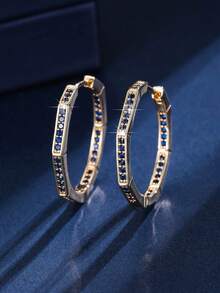 1 Pair Women's Earrings, Light Luxury Fashion Niche Personalized Minimalist Hoop Earrings, High-End Zirconia Inlaid Elegant Daily Versatile Ear Jewelry - W17902 - View 11