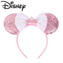 Disney 迪士尼皇冠公主風米妮髮箍，粉白對比色亮片蝴蝶結，遊樂園穿搭氛圍配件 - 查看 2