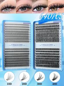200pcs/300pcs/580pcs/640pcs False Eyelash Clusters D Curl 9-16mm, Eyelashes, Cat Eye, Cosplay, Russian Volume, Natural, Thick, 0.07mm Thickness, D Curl, Suitable For Home Use, Natural Look & Extra Thick & Fine & Extra Soft - C - View 3