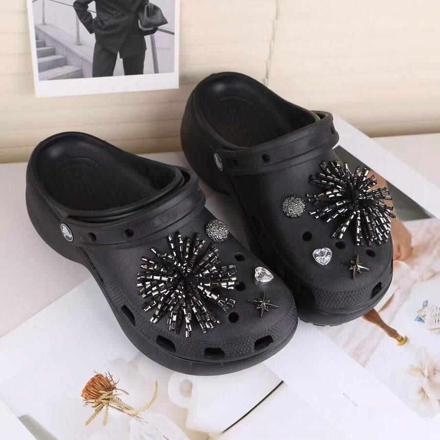 8pcs DIY Clogs Charms Fireworks Diamond | Punk | Rivet + Star + Round DIY Clogs Decoration Accessories - Black - View 1