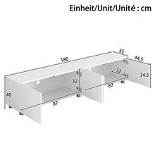 Modern Low TV Stand With Embossed Moldings, 4 Doors, Metal Legs - 白色 - 查看 2
