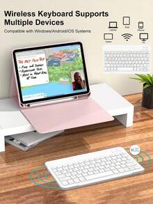 这款键盘保护套兼容 iPad (A16) 11 英寸第 11 代 (2025)，也适用于 iPad 10.2 英寸第 9/8/7 代、iPad Air 4/5/6、10.9/11 英寸以及 iPad Pro 11。支持自动睡眠/唤醒功能，配备可拆卸无线蓝牙键盘、内置 150mAh 电池、纤薄支架设计，并带有触控笔插槽 - 粉色 - 粉色 - 查看 9