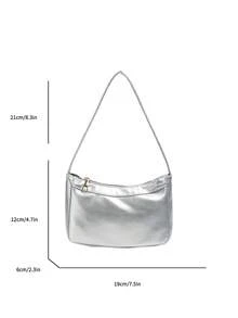 1pc Solid Color Minimalist PU Leather Women's Bag, Lightweight Zipper Closure Handbag, Versatile Shoulder Bag For Girls' Daily Use - one-size - View 3