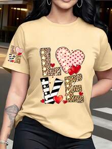 1 Loose-Fitting T-Shirt With Heart And Leopard Print, Modern And Eye-Catching Design, Comfortable And Versatile Style, New Y2K Summer Style. - 紅色 - 查看 9