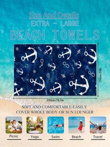 1pc Anchor Pattern Blue Children's Beach Towel Bath Towel, Microfiber Oversized Beach Blanket, Super Absorbent Bath Towel, Suitable For Travel, Pool, Diving, Surfing, Yoga, Camping, Multiple Sizes, Beach Accessories, Suitable For Beach, Pool, Travel, Camping, Yoga - Multicolor - View 13