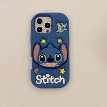 Disney 3D Stitch 矽膠泡泡手機殼 + 支架，可愛卡通防震保護殼，適用於 iPhone 11、12、12 Pro、13 Pro/14 Pro/15 Pro、12 Pro Max/13 Pro Max/14 Pro Max/15 Pro Max、14 Plus/15 Plus、16、16 Pro/Pro Max/Plus、17 Pro/Pro Max、Air - 藍色 - 查看 16