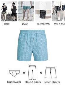 Random 4Pcs Men Underwear, Comfort Polyester Fabric, Checkered Pattern With Buttons, Elastic Waistband Multi-Color Pack, Home Essentials, Men Gift - Multicolor - View 8