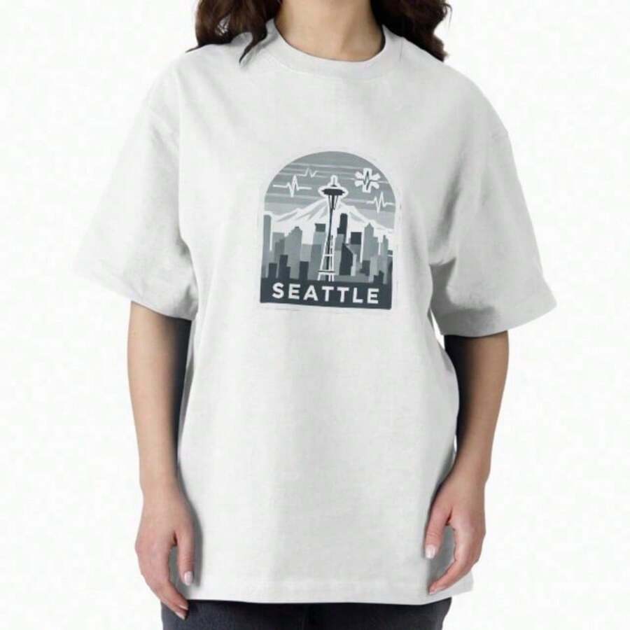 Camiseta con la aguja espacial frente a una ciudad colorida - Verde militar - Ver 1