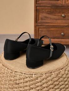 MonaNise Square Toe Low Block Heel Work Pumps - Black - View 6