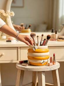 1pc Honey Pot Shaped Resin Makeup Brush Holder, Asymmetric Surface Embossed Design, Multifunctional Desktop Decor, Mini Ceramic Vase & Storage Box, Suitable For Living Room, Bedroom And Office - Multicolor - View 14