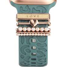 5pcs Watch Band Decorative Rings, Fashionable Personalized Faux Leather Heart, Leopard Print Heart, Leopard Print Five-Pointed Star, Multiple Styles Available, Suitable For Apple Watch Band Decoration, Suitable For Daily Wear - Rose Gold, Gold - View 1