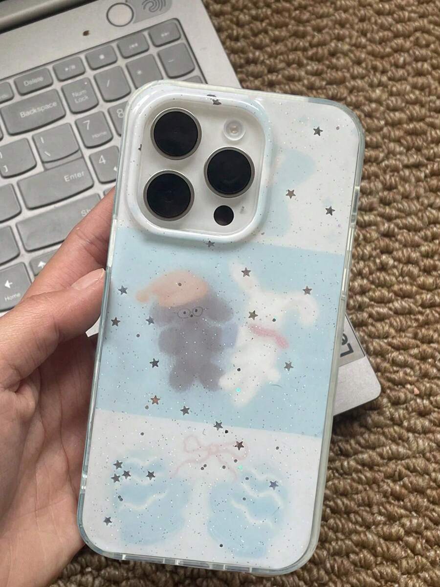 1個柔軟閃粉蛋糕藍色小狗圖案可愛夢幻手機殼,適用於iPhone17/iPhone17 Pro Max/iPhone16 Pro Max/iPhone15 Pro/iPhone14/iPhone13/12/11,適合情人節/生日/母親節/復活節送給家人/朋友/姐妹/男朋友的完美禮物 - 淺藍色 - 查看 1