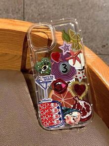 Fashionable Phone Case With 3D Pearl Floral Edge, Transparent Shockproof, Suitable For IPhone 16/11/12/13/14/15/15 Pro/15 Plus/15 Pro Max/7 Plus/8 Plus/X/Xs Max/Xr/11 Pro/12 Pro/13 Pro/14 Pro/12 Min - 多色 5 - 查看 1