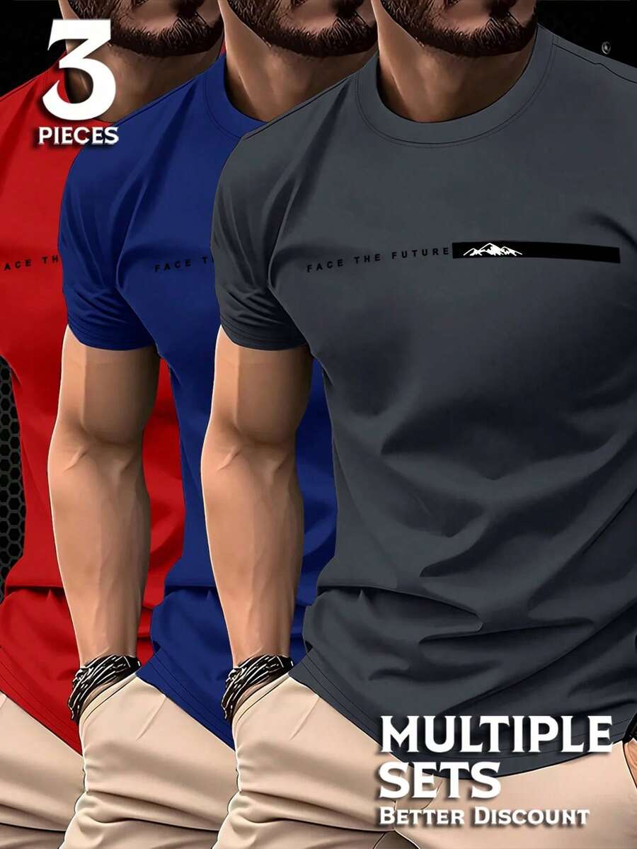 NEOREFINED Men's Slim Fit Casual Short Sleeve T-Shirt Set, Minimalist And Versatile Crew Neck T-Shirt Set - Gray - View 1