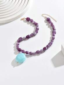 1pc Or 4pcs Exaggerated Bohemian Fashion Elegant Dopamine Colorful Asymmetrical Plastic Pendant Necklace, Fashion Elegant Layered Jewelry Set For Vacation, Beach, Party, Dinner, Daily Wear And More, Plastic Size, Position, Color And Pattern Are Multi-Color Handmade, Each Piece Is Different But Doesn't Affect Your Purchase - Multicolor - View 12
