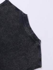Herren ärmelloser Rundhals-Tanktop aus gewaschener Baumwolle, lässige Weste mit buntglasartigem Heiligen- und Ziegenungeheuer-Motiv im Vintage-Dark-Rock-Druck - Schwarz - Übersicht 4
