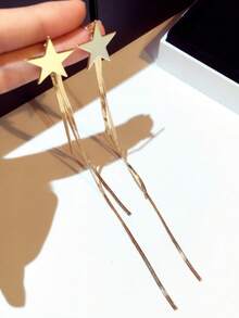 1對星星金屬鍊條耳環，歐美風個性時尚，2種戴法長流蘇耳釘，適合女款與女孩，旅行、婚禮、派對配件，生日、聖誕禮物 2026 - 金色 - 查看 2