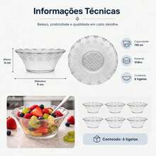 Jogo de sobremesa de vidro bowls taça tigela 6pcs 270ml grosso decorado cotton - 6unds 110ml - Visão 3