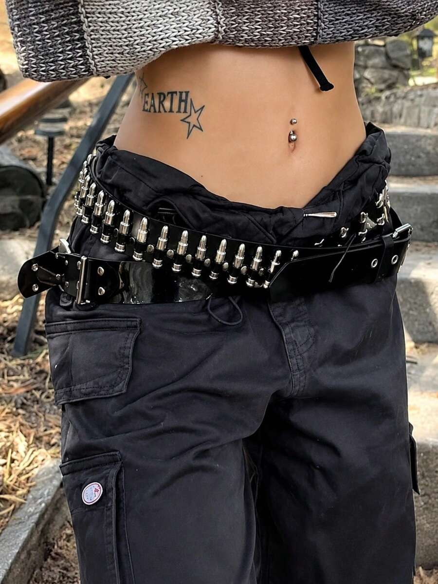 1 pieza Cinturón unisex de unicolor, sexy, de PU, con remaches punk, estilo Y2K para fiesta callejera