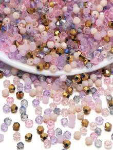 1 Pack Pink Gold Glass Crystal Spiked Beads, Random Color Shades (Random Quantity Per Color), Approx. 200pcs/Bag - Pink Gold - View 4