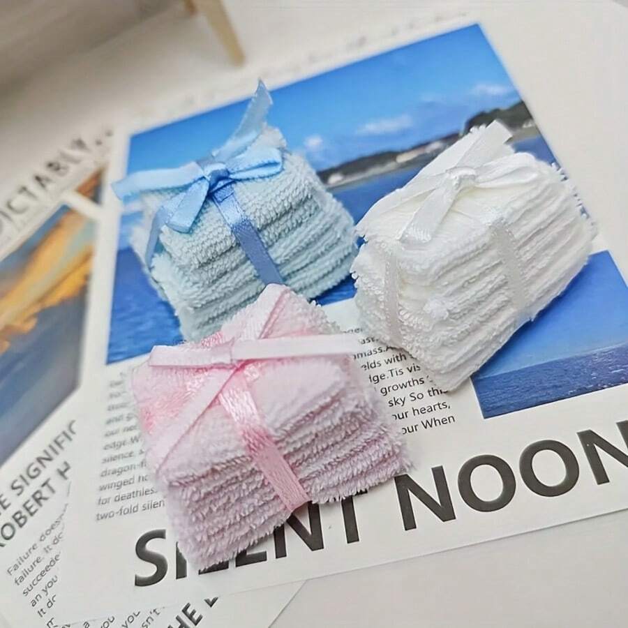 迷你浴巾模型裝飾品,迷你生活場景毛巾配件,娃娃屋裝飾,完美的聖誕禮物 - 藍色 - 查看 1