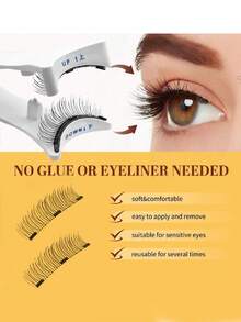 Waloshow 1 Box Natural Magnetic False Eyelashes With Magnetic Eyelash Curler, Glue-Free Easy To Wear, Suitable For Extending Eye Corners, Perfect For Women's Daily Makeup - Black - View 6