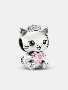1pc 925 Sterling Silver Cat Hugging Heart Bead, Suitable For Bracelet, Bangle DIY Jewelry Making And Daily Decoration, Women & Girls Jewelry Accessory - Style 7 - View 6