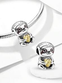 1pc 925 Sterling Silver Heart-Shaped Sloth Bead, Suitable For Bracelet, Bangle DIY Jewelry Making And Daily Decoration, Women & Girls Jewelry Accessory - Style 10 - View 3