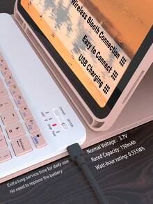 Solid Pink Flip Pad Case With Keyboard & Mouse Set Compatible With Ipad 5/6/7/8/9/10, Pro 11, Air 1/2/3/4/5/6, Detachable Wireless Keyboard (150mAh Battery) And Protective Case With Pen Slot Pastel Spring Birthday Gift - Pink Keyboard+Case+Mouse Set - View 4