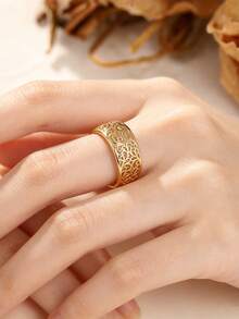 1件女款優雅戒指，適合婚禮、訂婚、週年慶派對穿著，情人節禮物 - 金黃色 - 查看 7