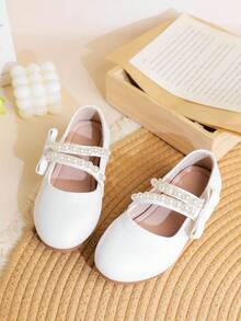 1 Pasang Sepatu Flat Anak Perempuan/Anak-Anak Modis dan Elegan dengan Hiasan Mutiara Imitasi, Nyaman, Cocok untuk Musim Semi, Musim Panas, Musim Gugur - Putih - View 1