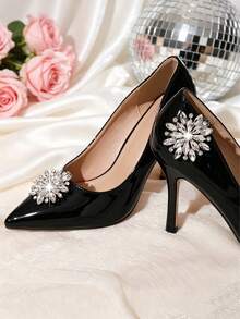 2 piezas Accesorios de zapatos desmontables DIY, clips de zapatos de mujer elegantes y de moda con forma de flor de girasol de metal con strass, dijes para bolsos, decoración para zapatos de tacón alto en negro, blanco y rojo para oficina y negocios - Blanco - Ver 4