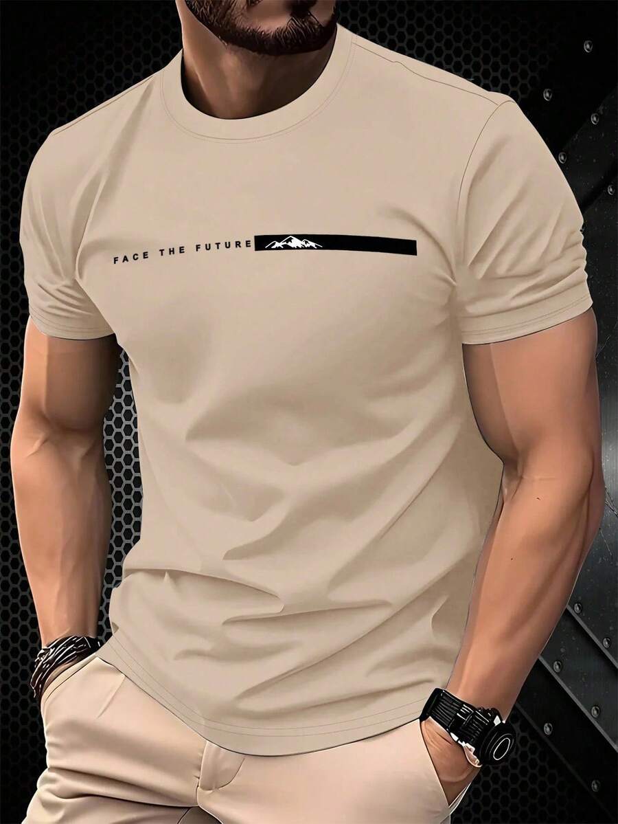 NEOREFINED Men's Slim Fit Casual Short Sleeve T-Shirt Set, Minimalist And Versatile Crew Neck T-Shirt Set - Apricot - View 1