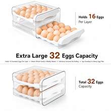 1 Pack 2 LayerLarge Capacity Egg Holder For Refrigerator, Egg Storage Container Organizer Bins, Stackable Clear Plastic Storage Container, Fridge Egg Organizer With Handles, Household Egg Holder For Fridge - 白色 - 查看 6