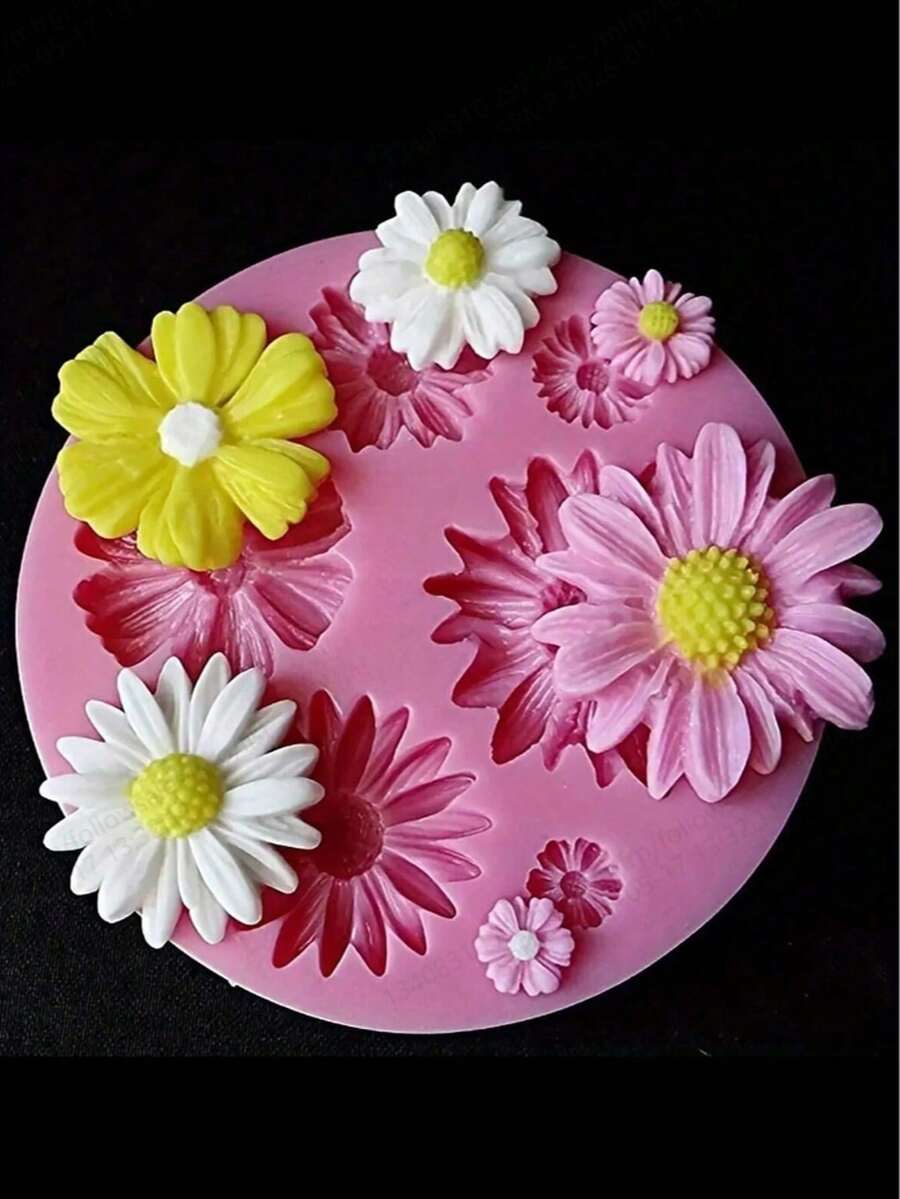 1pc Mini Sunflower Candle Mold, 3D Flower Silicone Mold, Suitable For Soap, Resin, Clay, DIY Handmade Candle Making Tool - Pink - View 1