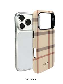 GIIPPA 1件卡其色不對稱格紋設計手機殼，適用於 Phone 17 Pro Max，兼容 Phone 16 Pro Max、15 Pro Max、14 Pro Max、11/12/13/14/15/16 Pro Max Plus，韓系高端時尚趣味優雅設計，男女通用，送給女友的完美禮物，適合聖誕節、情人節、復活節、婚禮季和生日 - 彩色 - 查看 3