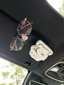 1 pieza Nuevo clip de gafas para parasol de coche con diseño de cachorro de dibujos animados y tulipán, multifuncional con 2 ranuras, de cuero PU, para boletos y tarjetas, soporte de almacenamiento de gafas de moda - multicolor - Ver 7
