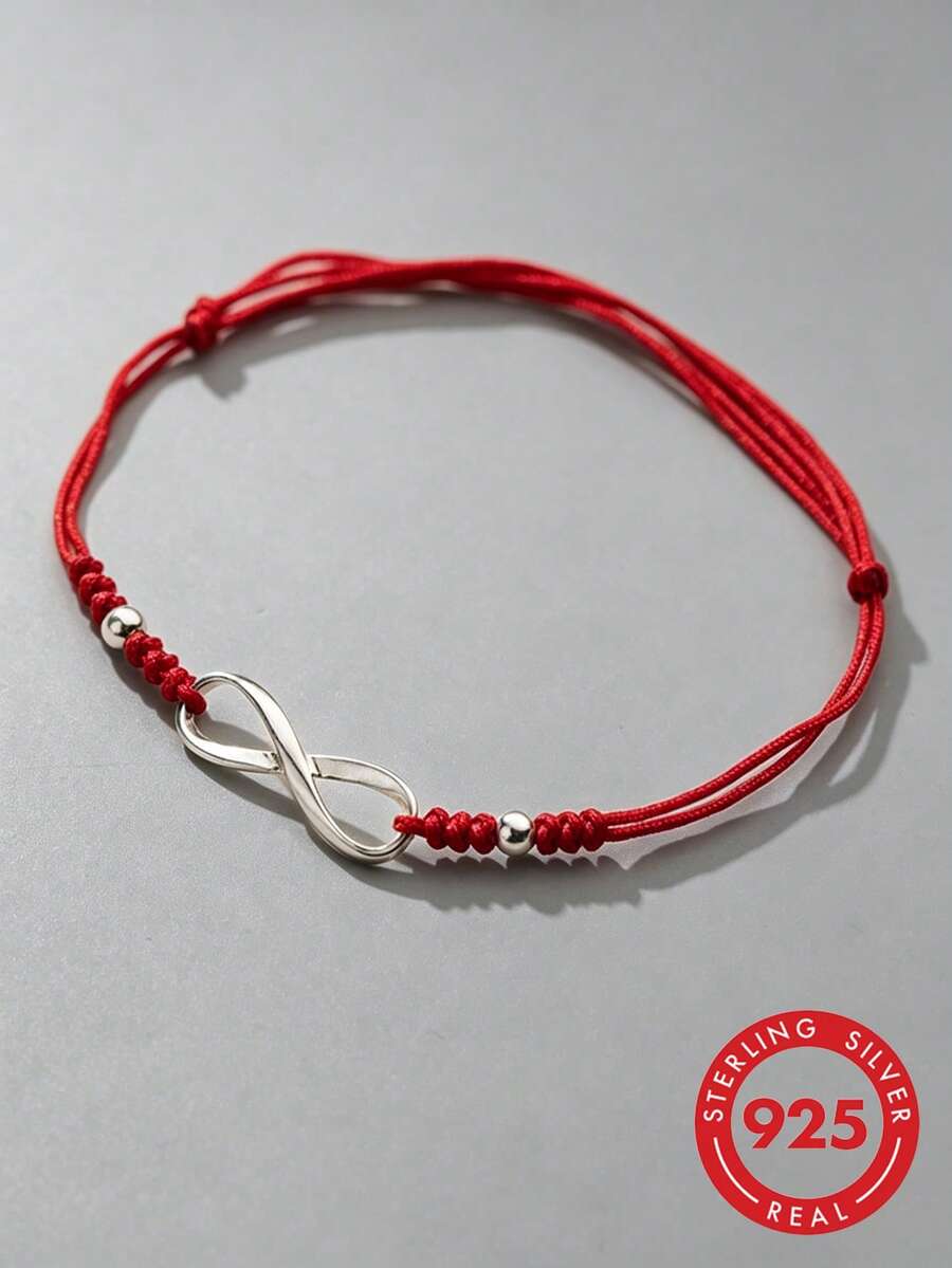 1pc 925 Sterling Silver Infinity Symbol Red Rope Adjustable Bracelet, Lucky Pendant, Non-Allergic Spiritual Jewelry, Perfect Gift For Women - Yellow Gold - View 1